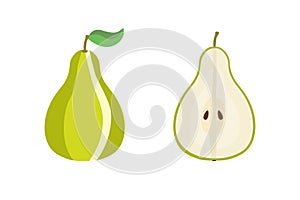 EPS 10 vector. A pear and a slice of pear isolated on white background. Good for projects.