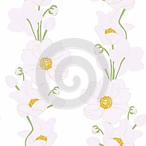 Seamless floral pattern. Light rose gold Anemone flowers on a white background.