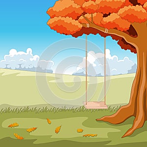 Autumn forest background with swing