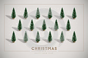 Minimalist Vintage Christmas postcard with plastic Christmas trees