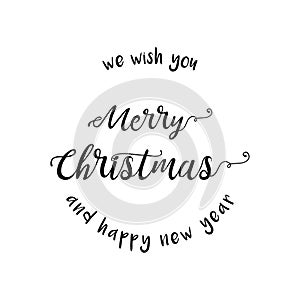 Merry Christmas and Happy New Year lettering template. Merry Christmas vector text Calligraphic Lettering design card template. Wi