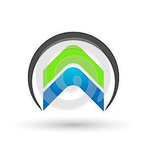 Mountain range travel water wave blue and green mount logo icon vector