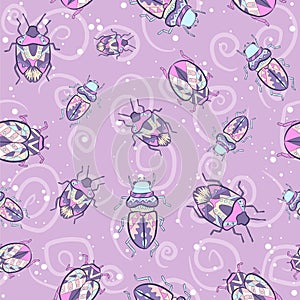 Hippie bohemian colored insects seamless pattern. Repetitive pattern with bugs. Traditional and ethnical motifs photo