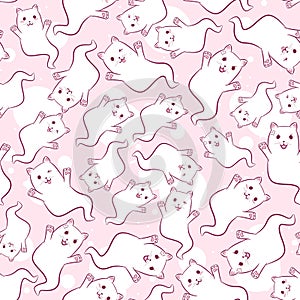 Kawaii seamless pattern with ghost cats for kids and babies. Repetitive background with floating kitties for Halloween. photo