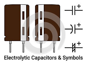 Electrolytic Capacitors and symbols photo