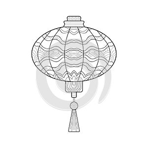 Decorative Chinese lantern with simple patterns on white isolated background. Winter celebration.