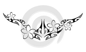 Maori style tattoo. Ethnic decorative oriental ornament with Frangipani Plumeria flowers. photo