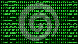 Green colored binary code in black background