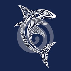 Shark fish illustration Maori polynesian tattoo style.