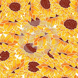 Yellow seamless pattern with tropical summer flowers. Floral repetition background with spring floral elements.