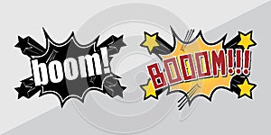 Comics cloud with Boom, Oops, Pow, Wow and Crush word. Vector comic sound effects in pop art style. Sound bubble speech with word