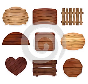 Wooden realistic elements collection.