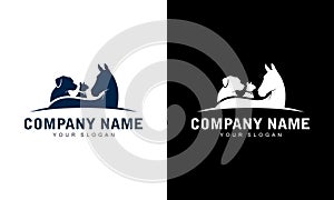 Ilustration vector graphic of Creative logo design. Horse, Dog, Cat vector template on black and white background