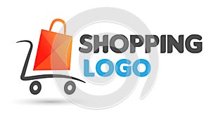 Shopping cart and bag logo online selling market shipping buy and sell shop retail whole sale store check out  more go icon vector