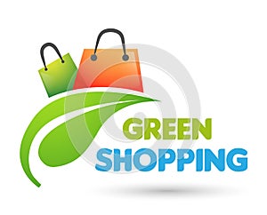 Shopping bags colorful green leaf eco fresh market shipping buy and sell shop retail sale store check out company of business