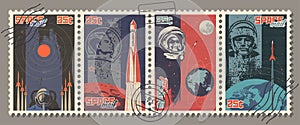 Space Propaganda Postage Stamps Set