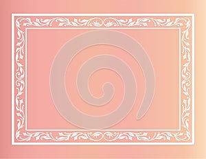 Ornate rectangular framework. Floral elements. Peach gradient for background.