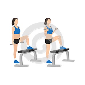 Woman doing Bicep. Split stance dumbbell curl