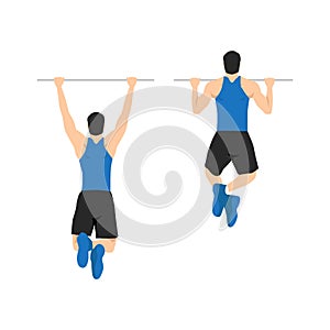 Man doing pull ups exercise. Flat vector
