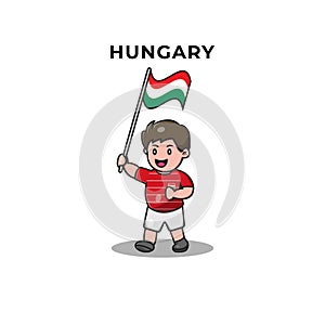 Cute Football Player Holding Hungary Flag.