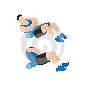 Man doing Foam roller lower back stretch exercise.