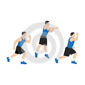 Man doing Explosive jumping alternating lunges exercise photo