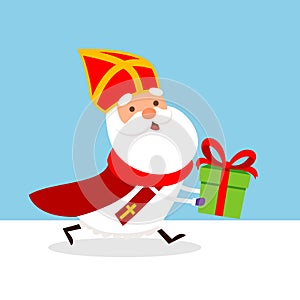 Cute Saint Nicholas with gift - vector illustration