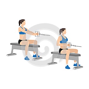 Woman doing Seated Low cable back rows exercise. photo