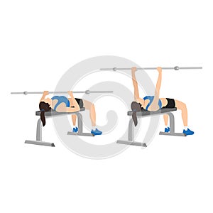 Woman doing Close grip overhand barbell bench press photo