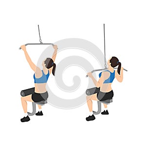 Woman doing seated lat pulldowns flat vector photo