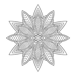 Abstract mandala with striped geometry pattern on white isolated background.