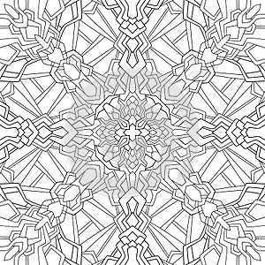 Doodle mandala with geometry decor on white background. Seamless abstract pattern.