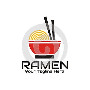 Illustration vector graphic of Hot and spicy ramen noodles in a red bowl stuck with chopsticks