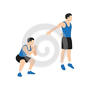 Man doing Explosive squat exercise. Flat vector photo