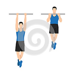 Man doing Chin up exercise. Flat vector illustration photo