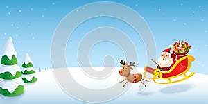 Santa Claus sleight banner - winter landscape