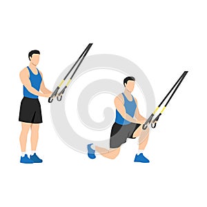 Man doing TRX Reverse lunges exercise. Flat vector photo