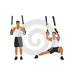 Man doing TRX Suspension straps side step. Lateral lunges exercise