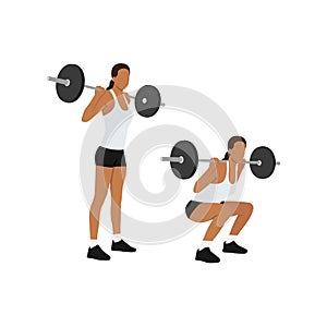 Woman doing Squat with barbell exercise.