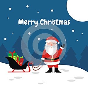 Illustration vector graphic of Santa Claus is carrying a train filled with Christmas gifts at night photo