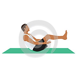Man doing Navasana or Boat pose,yoga exercise.