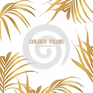 Golden palm leaves Illustration. Tropical silhouette leaves frame. Summer tropical leaf.