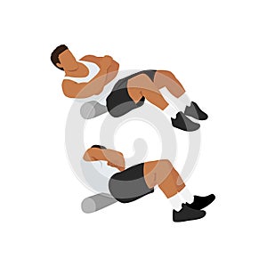 Man doing Foam roller lower back stretch exercise.