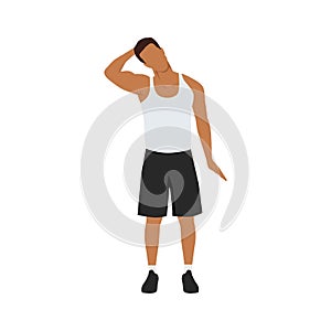 Man doing neck stretch exercise. Flat vector