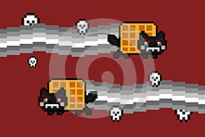 Twin evil pixel black waffle cat