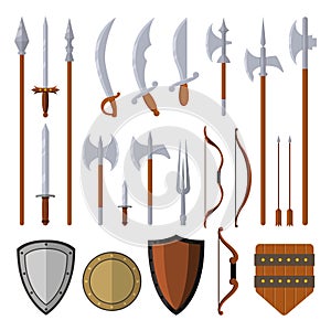 Medieval weapons set design elements isolated on white background vector flat