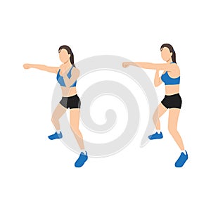 Woman doing Half squat jab cross exercise. photo