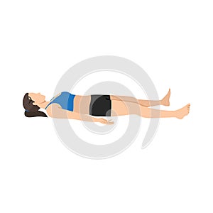 Woman doing Shavasana or Corpse Pose. Yoga Practice exercise photo