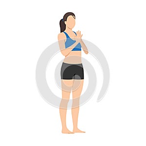 Woman doing mountain pose tadasana exercise. Flat vector photo