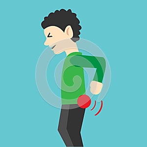 A man suffering from pain in the lumbar region. Vector illustration photo